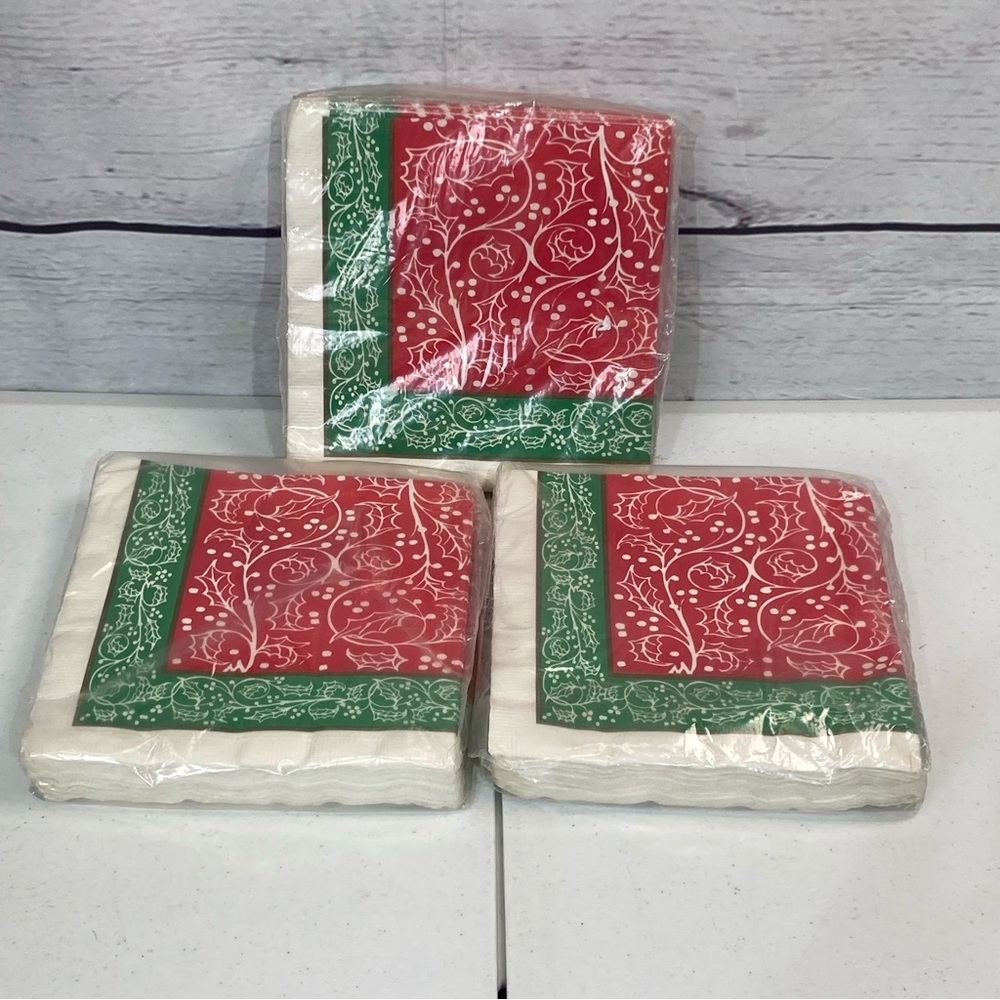 Party House Vintage Christmas Holiday Napkins 3 Packs of 32 2-Ply Napkins Holly